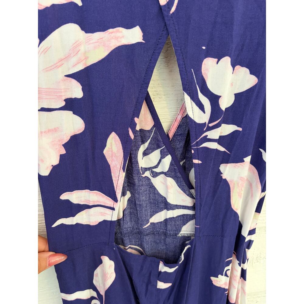Lulus Navy Blue & Blush Floral Wrap Maxi Dress – Size Large - Picture 8 of 9